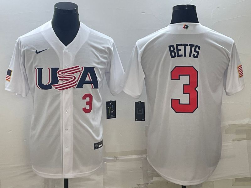 Men 2023 World Cub USA #3 Betts White Nike MLB Jersey7->more jerseys->MLB Jersey